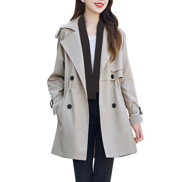 MeetoTime Womens Trendy Dress Coat Double Breasted Slim Work Office Long Jackets with Pockets M-3XL