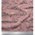 thumbnail image 1 of Soimoi Pink Silk Fabric Branch,Dot & American Robin Bird Printed Craft Fabric by The Yard 42 Inch Wide, 1 of 3