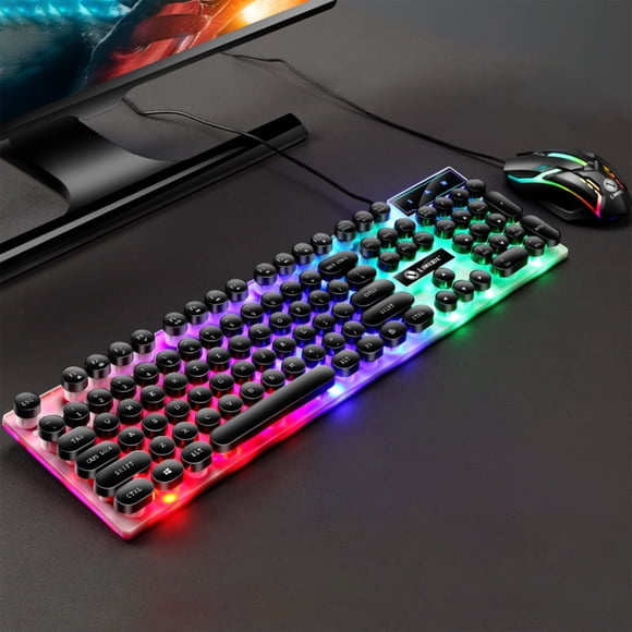 PEONAVET Wireless Mouses Wireless Mouses GTX300 Punk Keyboard Mouse Backlight Game E-sports Suit USB Wired Luminous Suspension Key Mouse Suit 104 Key Mechanical Handle
