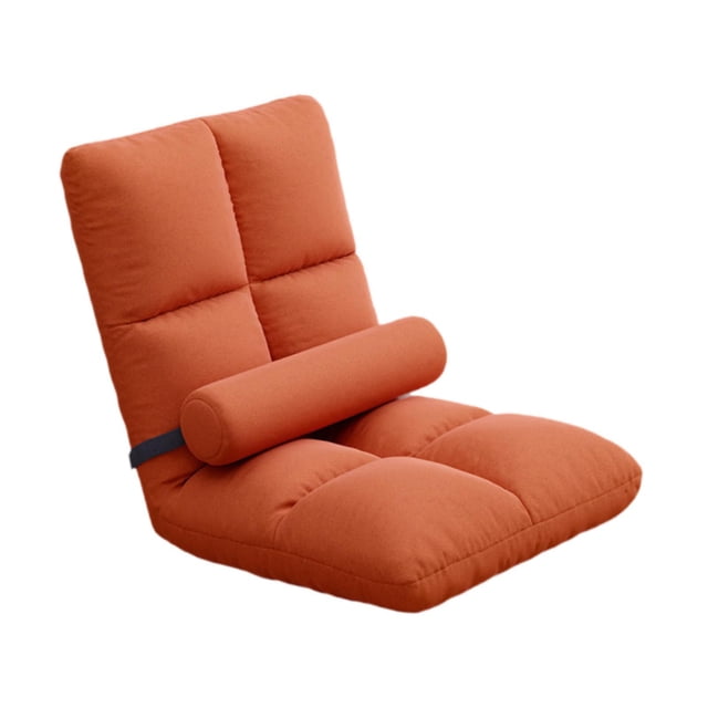 lingqin 5 Position Adjustable Floor Chair with Back Support Soft Velvet Foldable Lounger Orange