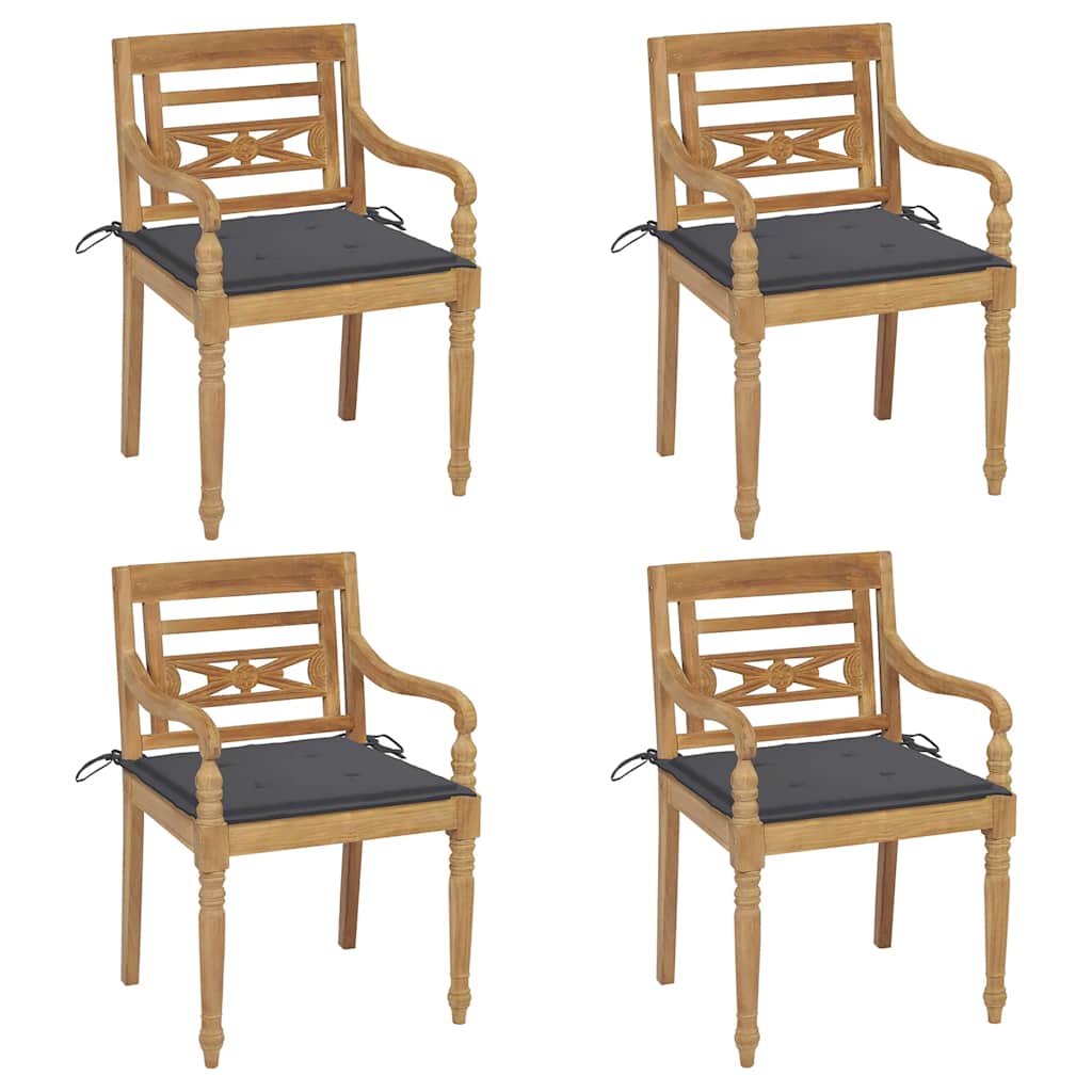 vidaXL Batavia Chairs with Cushions 4 pcs Solid Teak Wood