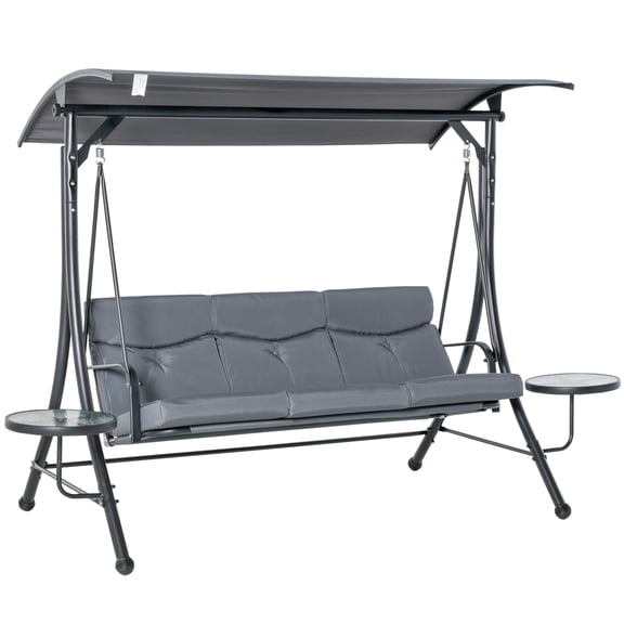Outsunny 3 Seat Outdoor Swing Chair Steel Swing Bench, Dark Grey