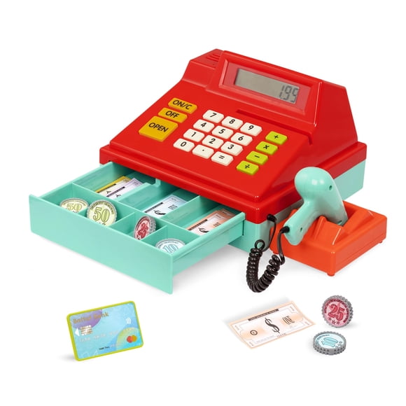 Battat Caisse Enregistreuse pour Enfants et Tout-Petits 49 Pcs avec Argent Jouet, Carte de Crédit, Numériseur