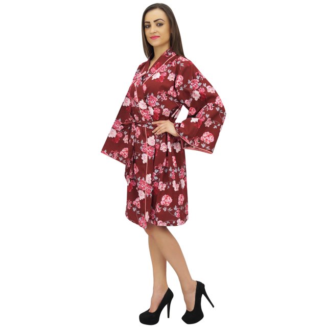 Bimba Kimono à Imprimé Floral pour Femmes en Popeline de Coton, Tenue de Nuit de Mariée, Couvre-Maillot - 18