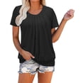 thumbnail image 1 of Erwazi T-shirt d'Été à Manches Courtes pour Femmes, Col Rond, devant Plissé, T-Shirt Décontracté, 1 of 7