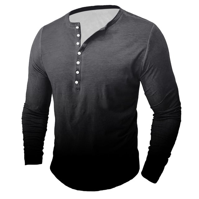 Men's Printing Button Casual Long Sleeve Round-Neck Blouses Shirts RXIRUCGD Gris Foncé, Taille: L