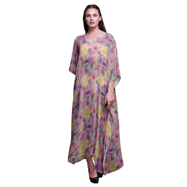 Bimba Kaftan Floral pour Femmes, Tenue d'Intérieur de Vacances, Robe Maxi, Couvre-Maillot de Plage - 4X-5X