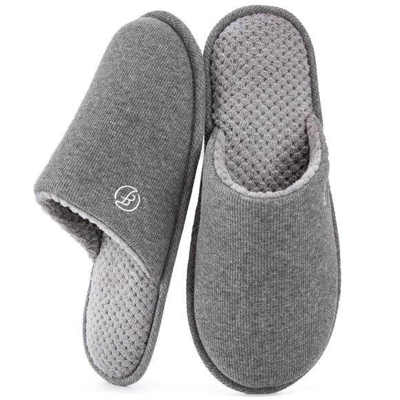 Men's Cotton Knit Memory Foam Indoor Slippers Light Weight House Shoes with Anti-Skid Sole