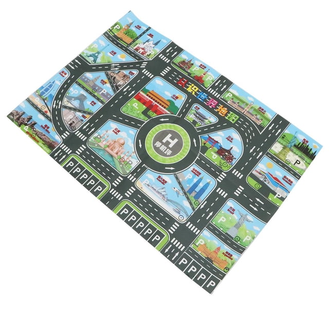 Tapis de Jeu Routier Piste de Voiture Jouet de Développement Présentant un design Multicolore avec un Système de Circulation Routière Détaillé, Incluant des Pistes de Ville Simulées, des Places de Stationnement et des Monuments Nationaux Vivants. le Tapis Mesure Environ 83 x 58 cm (32,67 x 22,83 Pouces) et Est Léger, Antidérapant et Facile à Transporter, le Rendant Idéal pour les Voyages, l'Éducation et le Jeu d'Imitation. Convient aux Voitures, Camions, trains et Ensembles de Piste, Ce Jouet de Développement pour Bébé Encourage