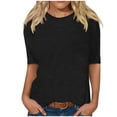 thumbnail image 1 of cfhntfmh T-Shirts à Manches 3/4 pour Femmes, Décontractés, Amples, Col Ras du Cou, Été, Mignons, Tuniques Unies, 2025, 1 of 5