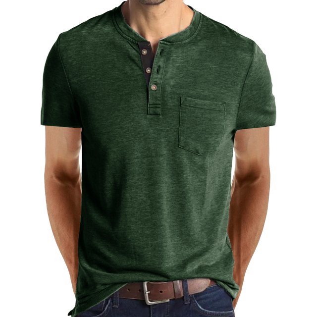 Innerwin Blouse Col Rond pour Hommes Hauts d'Été Col Henley Coupe Régulière T-Shirts Vert TG