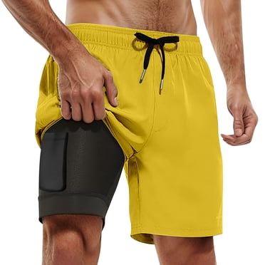 Men Swim Trunks with Compression Liner Inseam Board Shorts Bathing Suit with Pockets - 95% Polyester, Perfect for Beach Sports, Swimming, and Surfing
