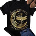 thumbnail image 5 of Femmes T-shirt Imprimé Manches Courtes Top Rond Femmes T-shirt Col Chemise d'Été Casual, Noir, L, 5 of 5