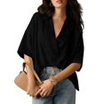 thumbnail image 1 of Blouse Décontractée Habillée pour Femmes Manches Courtes Col en V Chemise de Travail Noire G, 1 of 8