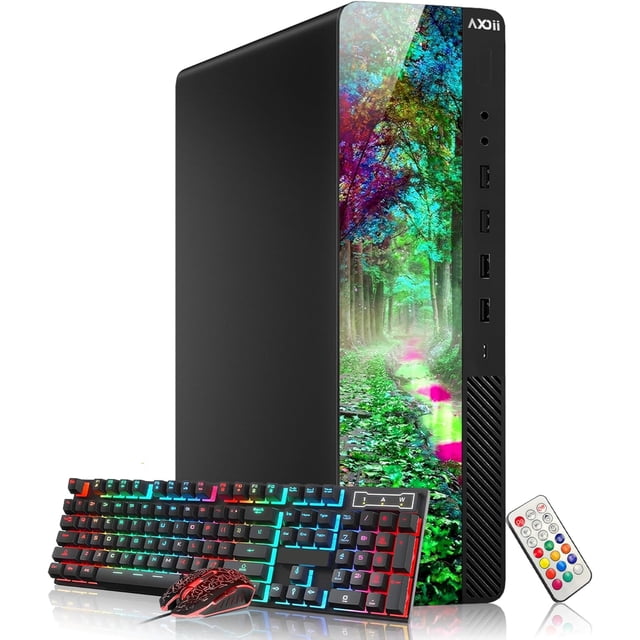 AXOII Ordinateur de Bureau – Processeur Intel Core i7 jusqu'à 4,0 GHz 16 Go DDR4 RAM 256 Go SSD Wi‐Fi Bluetooth Windows 11 Pro Clavier et Souris de Jeu RVB Remis à Neuf
