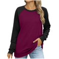 thumbnail image 1 of MeetoTime T-Shirts d'Automne pour Femmes à Épaules Tombantes en Molleton, Col Rond, Manches Longues, à Blocs de Couleur, 1 of 8