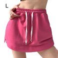 thumbnail image 3 of fastboy Jupes-Shorts pour Femmes Robe Unie Décontractée à Cordon Mini Ligne A Mode Taille Haute Été Style Coréen pour Sports Rose Rouge L, 3 of 6