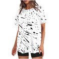 thumbnail image 1 of Mikilon Ensemble Élégant pour Femmes 2 Pcs Mode Décontractée Imprimé Teinture sur Nœuds Col Rond Épaule Tombante Shorts Ensemble 2 Pcs Blanc TP, 1 of 4