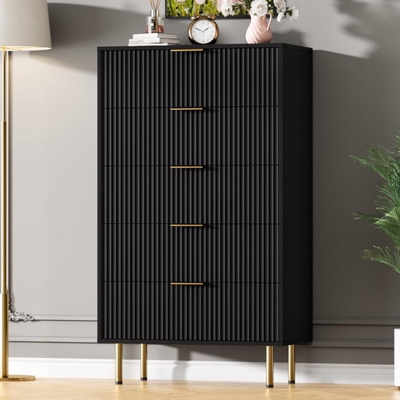 QinaQin 5-Drawer White Dresser for Bedroom 47.9-inch Tall Wood Dresser with Metal Handles for Closet/Living Room/Entryway Black