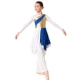 thumbnail image 1 of inlzdz Tenues de Danse Métalliques pour Filles Robe de Culte à Manches Longues avec Pantalon Ensemble pour Performance de Choeur Bleu 6, 1 of 7