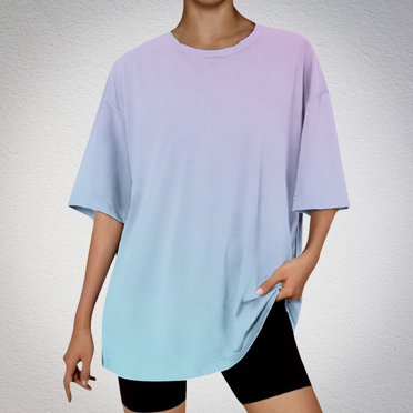 Liquidation d'Économies! T-Shirt Grande Taille pour Femmes BEFOKA, Blouse Décontractée d'Été pour Femmes, T-Shirt Dégradé Décontracté pour Femmes Col Rond Épaules Tombantes Manches Courtes