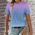 thumbnail image 2 of Timegard Hauts d'Été pour Femmes Col Rond Manches Courtes Couleur Dégradée Blouse Confortable Décontractée Ample Hauts, 2 of 5