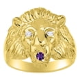 thumbnail image 1 of RYLOS Rings Gold Plated Silver Lion Head Ring Diamonds in Eyes & Gemstone Mouth Fun Designer Rings Amethyst Jewelry Size 7, 1 of 7