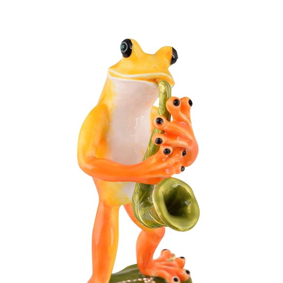 Keren Kopal Musician Frog Playing Saxophone Trinket Box Animal Figurine Handmade Decoration for Home Office Interior Design