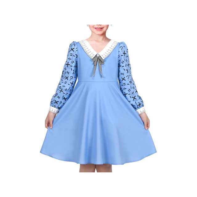 Robe Fille Bleue Motif Règle Col Uniforme Scolaire Vintage Décontracté Quotidien 7 Ans