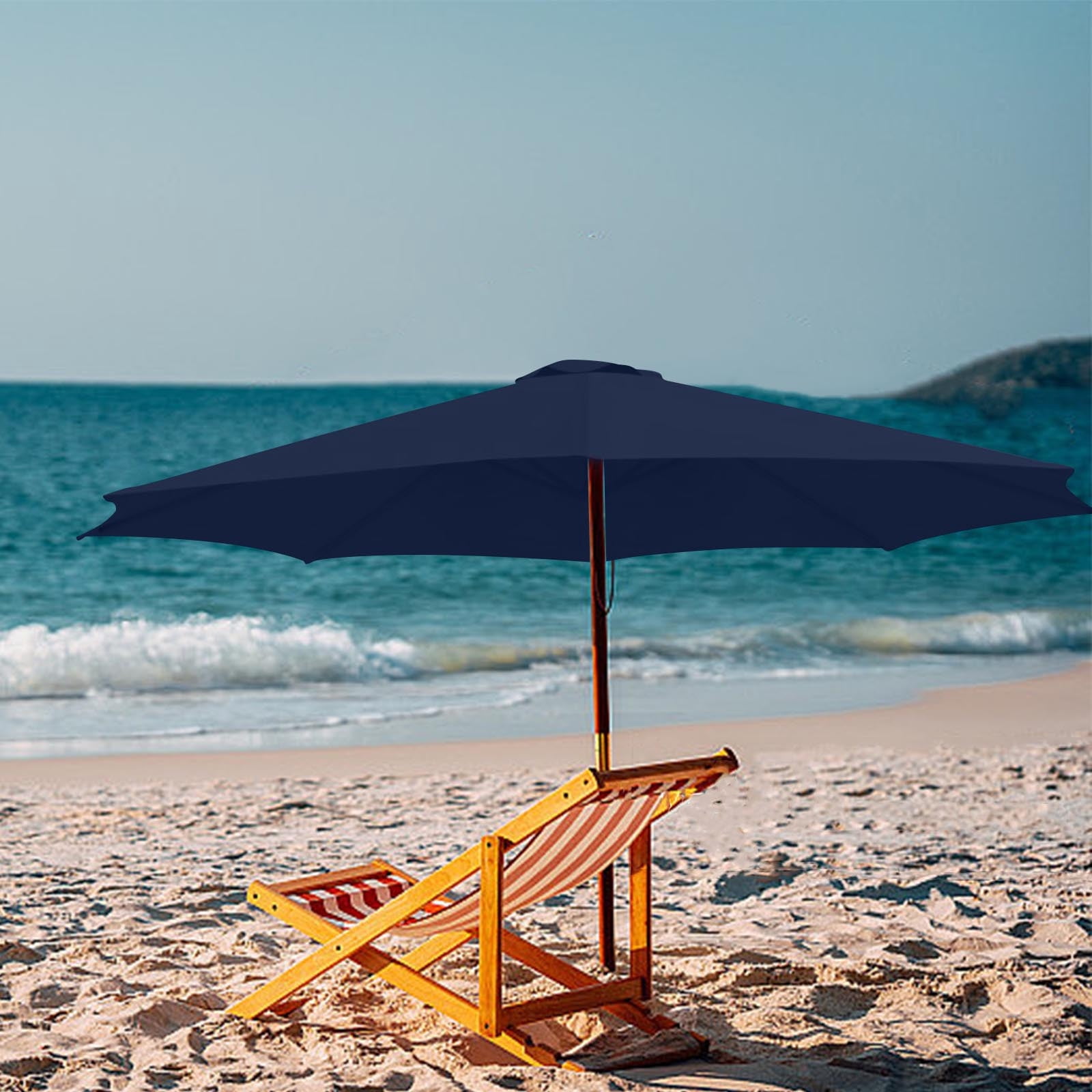 Dvkptbk 8.8ft Beach Umbrella for Sand, Outdoor Portable Patio Umbrella Replacement Canopy for 6 Ribs