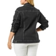 thumbnail image 3 of Agnes Orinda Women's Plus Size St. Patrick's Day Jean Jacket Stitching Button Washed Denim Outerwear Coat 5X Black, 3 of 8