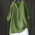 thumbnail image 2 of RKSTN Womens Tops Cotton and Linen V-Neck Long Sleeve Three Buttons Plus Size Tops Loose Fit Solid Color Basic Breathable Summer Tops Blouses, 2 of 5