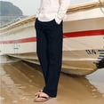 thumbnail image 4 of Mens Casual Linen Pants Loose Fit Elastic Drawstring Waist Straight-Legs Summer Yoga Beach Long Pants, 4 of 5