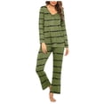 thumbnail image 1 of Timegard Pajamas Sets for Women 2 Piece Stripted Long Sleeve V Neck Ruched Top and Pants Fall Pjs Outfits, 1 of 5