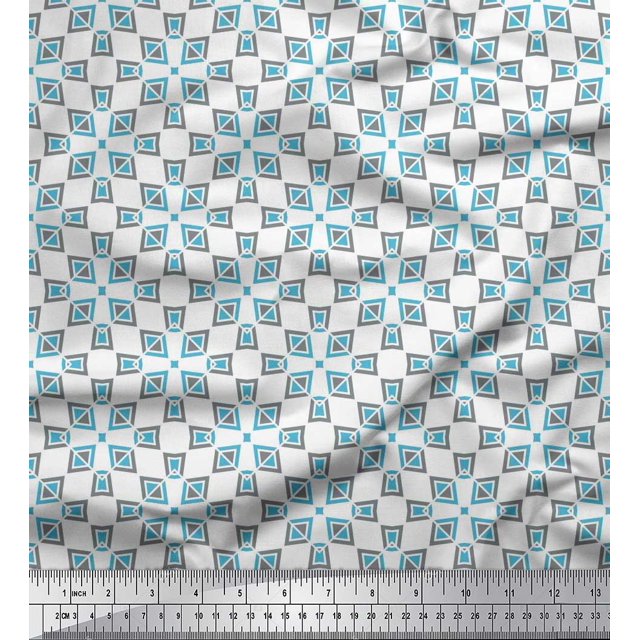 Soimoi White Poly Georgette Fabric Square & Triangle Geometric Print Fabric by Yard 42 Inch Wide