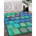 thumbnail image 3 of Ahgly Tapis Rond Lavable en Machine Intérieur Transitionnel Turquoise Foncé Vert, 5 Pieds Rond, 3 of 7