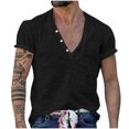thumbnail image 2 of Shirts for Men, Mens Solid Color Fallow Button Round Neck Sports Short Sleeve Shirt, 2 of 6