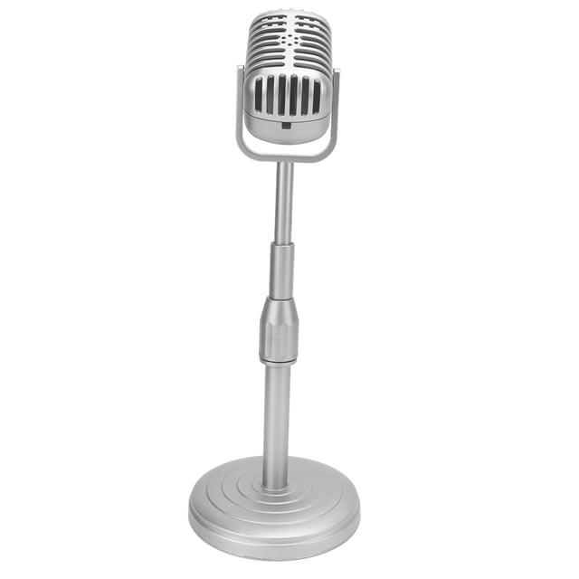 Modèle d'Accessoire de Microphone Vintage, Microphone de Simulation à l'Ancienne et Ensemble de Support avec Réglage de Hauteur Flexible pour Studio Photo Argent
