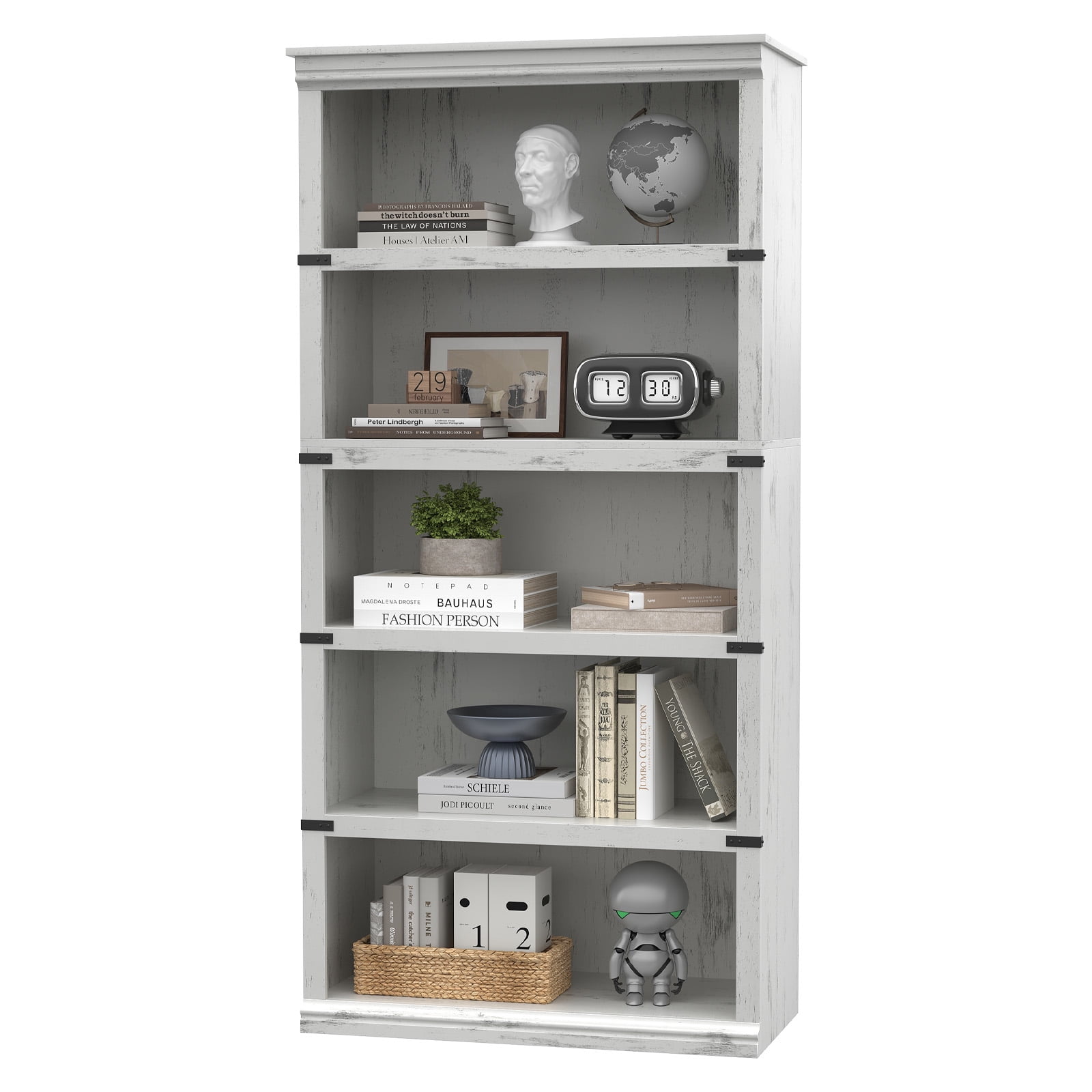 2025 New 5 Tier Bookcase, Farmhouse Book Shelf with Storage, 67.4 Inch Tall Open Display Bookshelves, Wooden 5 Shelf Bookcase for Living Room, Bedroom