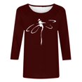 thumbnail image 4 of Pompotops T-shirt Mode Imprimé Ample pour Femmes Manches 3/4 Mi-Longueur Blouse Col Rond Tops Décontractés Liquidation, 4 of 4