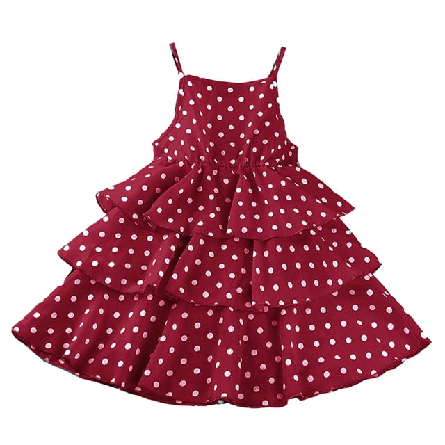 GDREDA Robe d'Été Imprimée pour Tout-Petites Filles Sans Manches à Imprimés Robe de Danse Fête Robes Vêtements Rouge, 7-8 Ans
