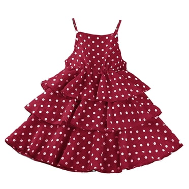 PMVFHDE Robes d'Été de Plage pour Fille 2024 Robe Sans Manches à Imprimés pour Tout-Petites Filles Robes de Fête de Danse Vêtements, Rouge, 5-6 Ans