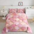 thumbnail image 1 of Pink Marble Comforter Set Metallic Stone Pattern Quilt Gold Glitter Bedding Set Abstract Marbling Texture Duvet Insert For Girls Kids Teens Toddler Size,Pink, 1 of 7