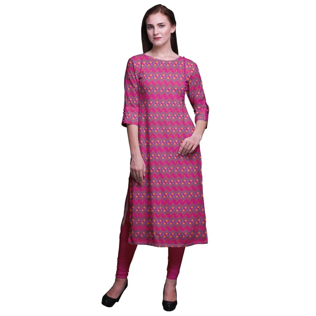 Bimba Robes Longues Droites pour Femmes Imprimées Manches 3/4 Vêtements Indiens