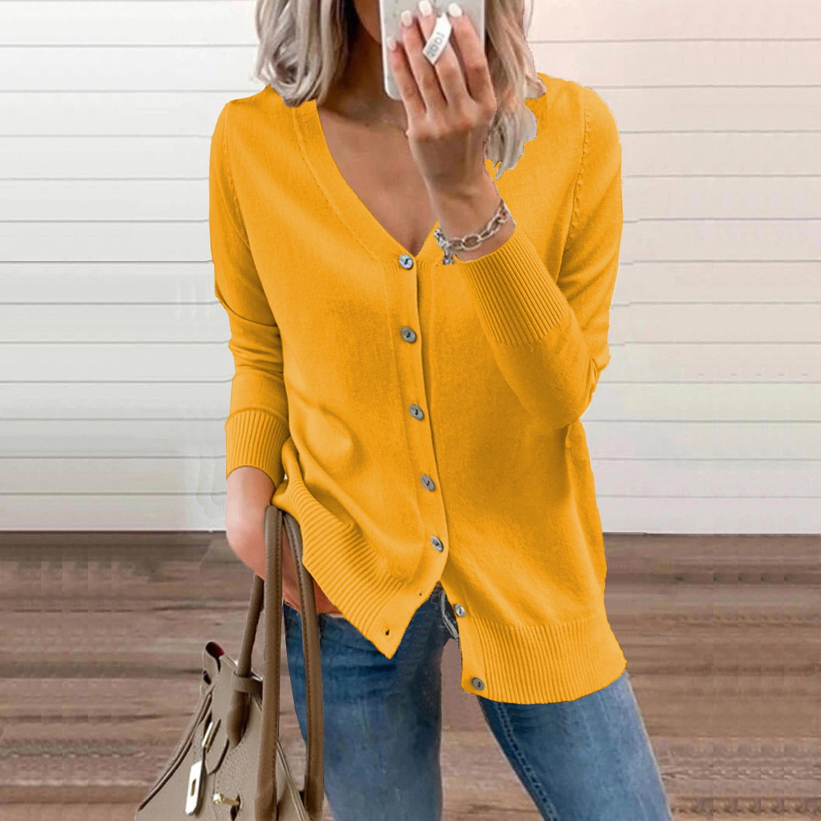 Japceit Women's Classic Button Down Long Sleeve V-Neck Soft Knit Sweater Cardigan