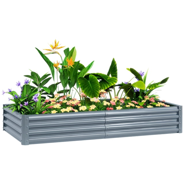 Outsunny 6x3x1ft Galvanized Raised Garden Bed, Open Bottom, Silver