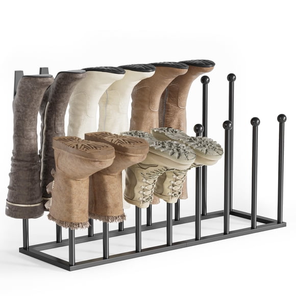 pickpiff Free Standing Shoe Racks - Black Metal Boot Rack Organizer Tall Boots for Dorm Room, Closet, Entryway, Bedroom, Patio Outdoor, Hallway, Black, Shoe Storage Fit