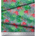 thumbnail image 3 of Soimoi Moss Georgette Fabric Tropical Leaves & Flamingo Bird Decor Fabric Printed Yard 42 Inch Wide, 3 of 3