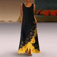 thumbnail image 1 of HKEJIAOI Liquidation des Ventes Robe Fleurie pour Femmes Robe d'Anniversaire Femmes Mode Sans Manches Imprimé Col Rond Longue Robe Maxi Robe Chemise de Plage Jaune, 1 of 5