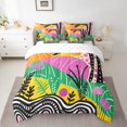 thumbnail image 2 of YST Ensemble Douillette 7 Pcs Tropical Palm Tree Simple Aquarelle Soleil Ensemble de Draps avec Douillette Hippie Graffiti Ensembles de Literie Rustique Rayures Colorées Lit en Sac, Noir Jaune Rose, 2 of 5